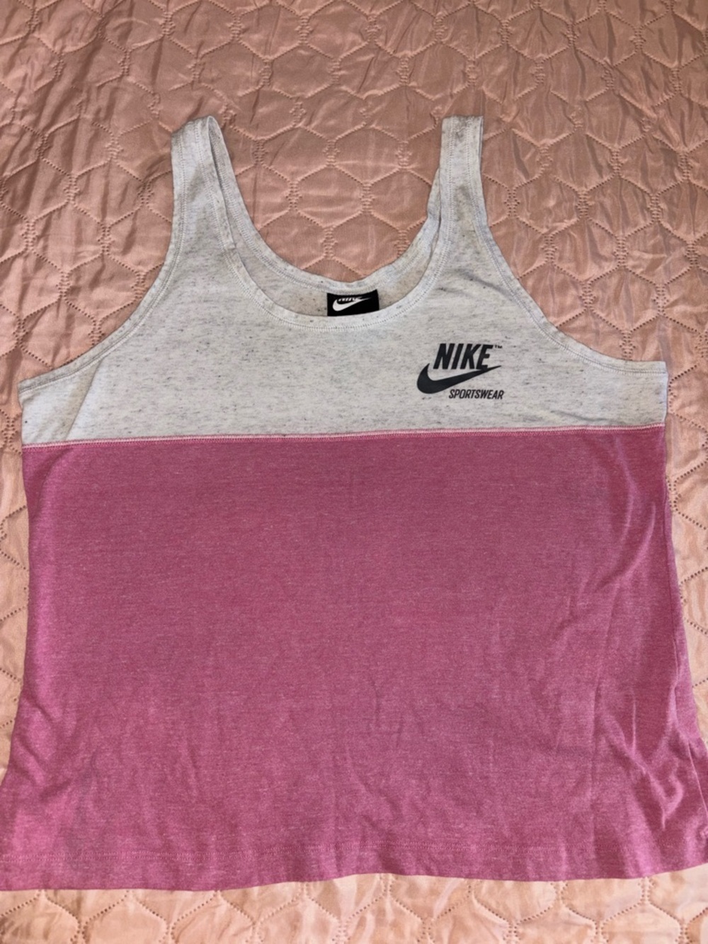 Nike Women's Pink and Light Gray Colorblock Tank Top